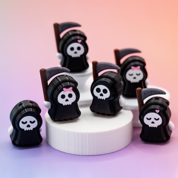 La Faucheuse porte-clé cliquetant Fidget | Clicky Fidget style gothique imprimé en 3D | Cadeau ou cadeau de fête de la Faucheuse style chibi kawaii