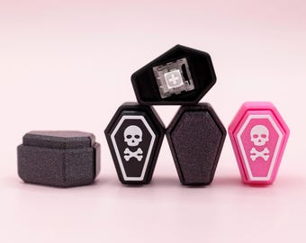 3D Printed Coffin Shaped Fidget Clickers, Super Clicky Grave Fidgets with Keyboard Switches, Spooky Goth Themed Fidget Party Favor Gifts