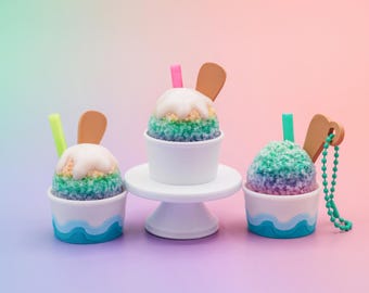 Rainbow Shave Ice Clicker Fidget | Mini Snow Cone Clicky Desk Fidget | 3D Printed Hawaiian Ice Keyboard Switch Fidget Keychain | Luau Favor