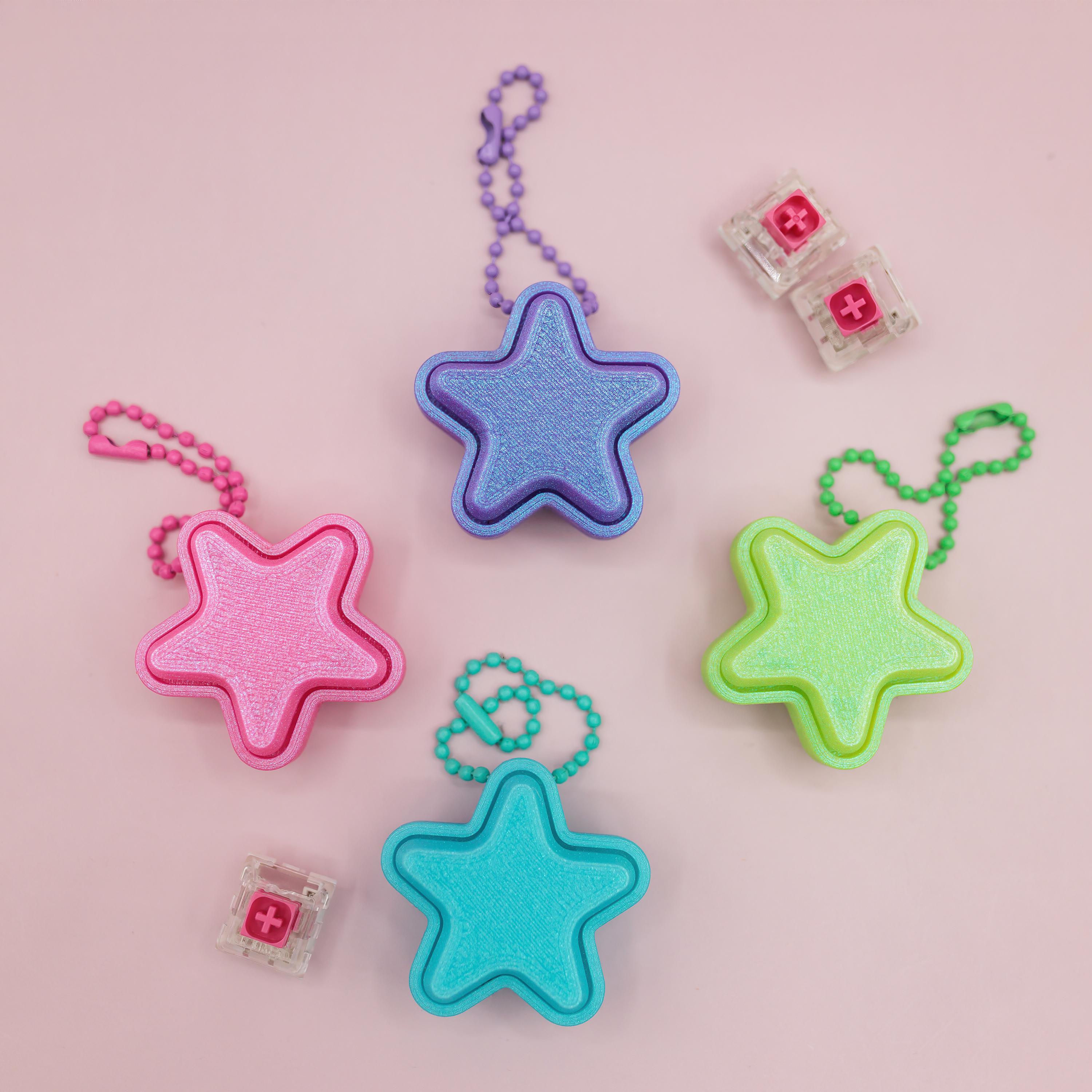 3D Printed Star Shaped Fidget Clicker Keychain, Cute Clicky Fidgets with Keyboard Switches Inside, Unique Fidgets for Adults, Bag Charm Gift