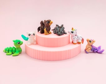 Mini Cryptid Fidget Set, 6 Pack of 3D Printed Mythical Creatures, Articulated Hatchlings Set, Dragon, Unicorn, Loch Ness, Hippogriff & More!