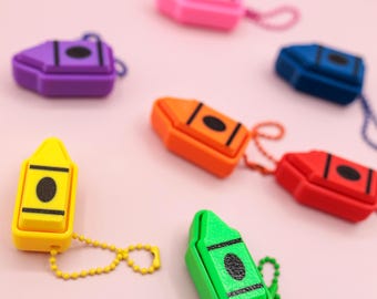 Crayon Fidget Clicker Keychain, Clicky 3D Printed Fidgets with Keyboard Switches Inside, Cute Back to School Gifts, Unique Art Party Favors