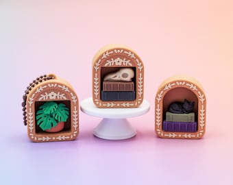 Mini Book Nook Fidget Clicker | 3D Printed Clicky Bookshelf Keychain | Silent Keyboard Switch Option | Bookish Gift or Stocking Stuff
