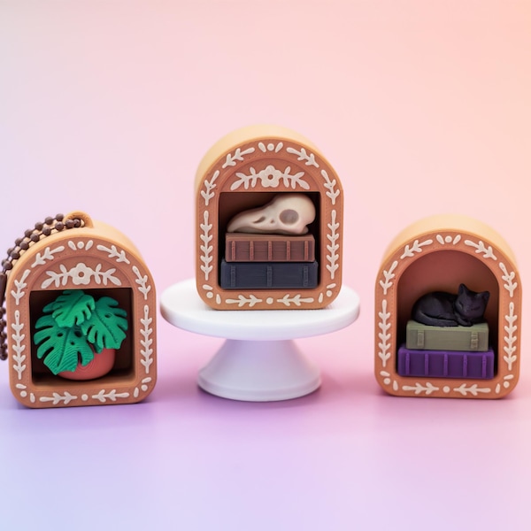 Mini Book Nook Fidget Clicker | 3D Printed Clicky Bookshelf Keychain | Silent Keyboard Switch Option | Bookish Gift or Stocking Stuff