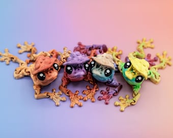 Cute Mushroom Frog Fidgets, 3D Printed Mushroom Frog, Articulating Frog Model, Cottagecore Frog Gift, Fun 3D Printed Articulated Frog