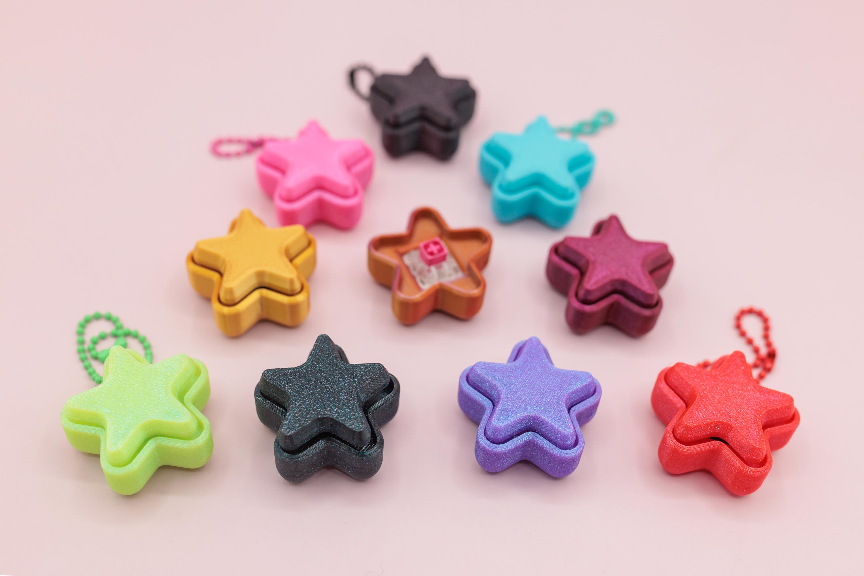 3D Printed Star Shaped Fidget Clicker Keychain, Cute Clicky