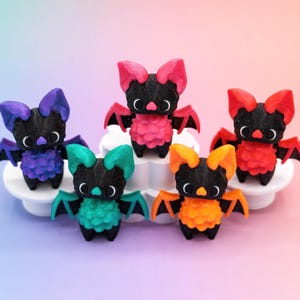 Glittery Kawaii Bat Fidget | Spooky Cute Pixie Bat Figurine | 3D Printed Mini Articulating Bat | Office Halloween Decor | Goth Desk Buddy