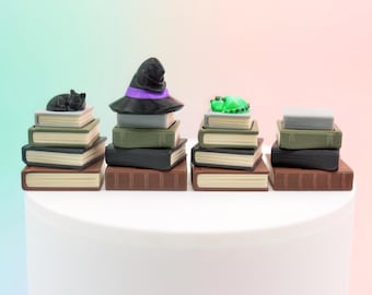 Stack of Books Fidget Clicker | 3D Printed Clicky Book Keychain | Sleepy Dragon, Black Cat or Mage Hat Options | Cute Gift for Book Lovers