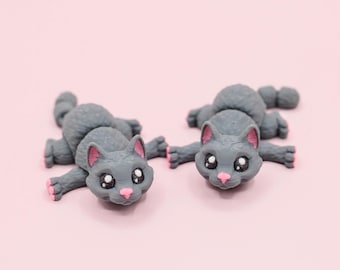 Small Grey Cat Fidget, Cute 3D Printed Articulated Kitty Cat, Unique Mini Animal Party Favors, Cute Cat Mom Gift, Fun Gift for Cat Lovers