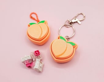 Peach Fidget Clicker Keychain, 3D Printed Clicky Fidget, Cute Fruit Themed Party Favors, Fun Backpack Pull or Stocking Stuffer
