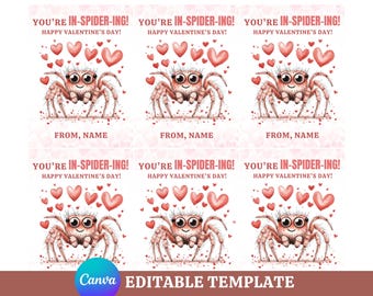 Canva-Vorlage für Valentinskarten mit Jumping Spider-Thema, digitaler Download für Valentinstage in der Klasse, DIY-maßgeschneiderte bearbeitbare Karten für die Schule