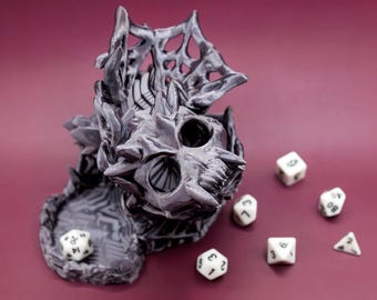 3D Printed Skull Dice Tower: Black Nightmare DnD RPG Gift
