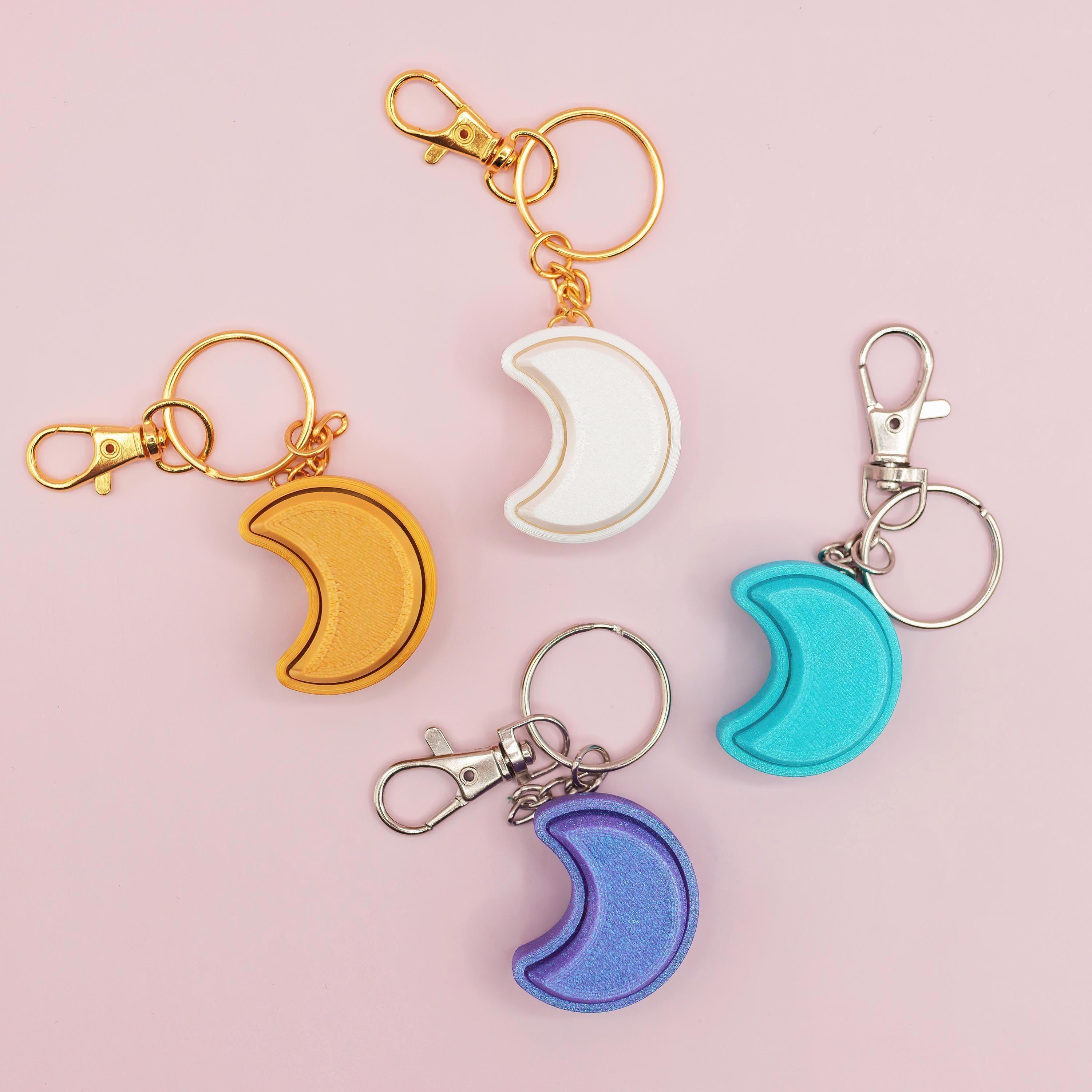 3D Printed Crescent Moon Shaped Fidget Clicker Keychain, Cute