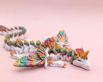 XL 3D Printed Articulating Unicorn Dragon: Rainbow Fidget Figurine