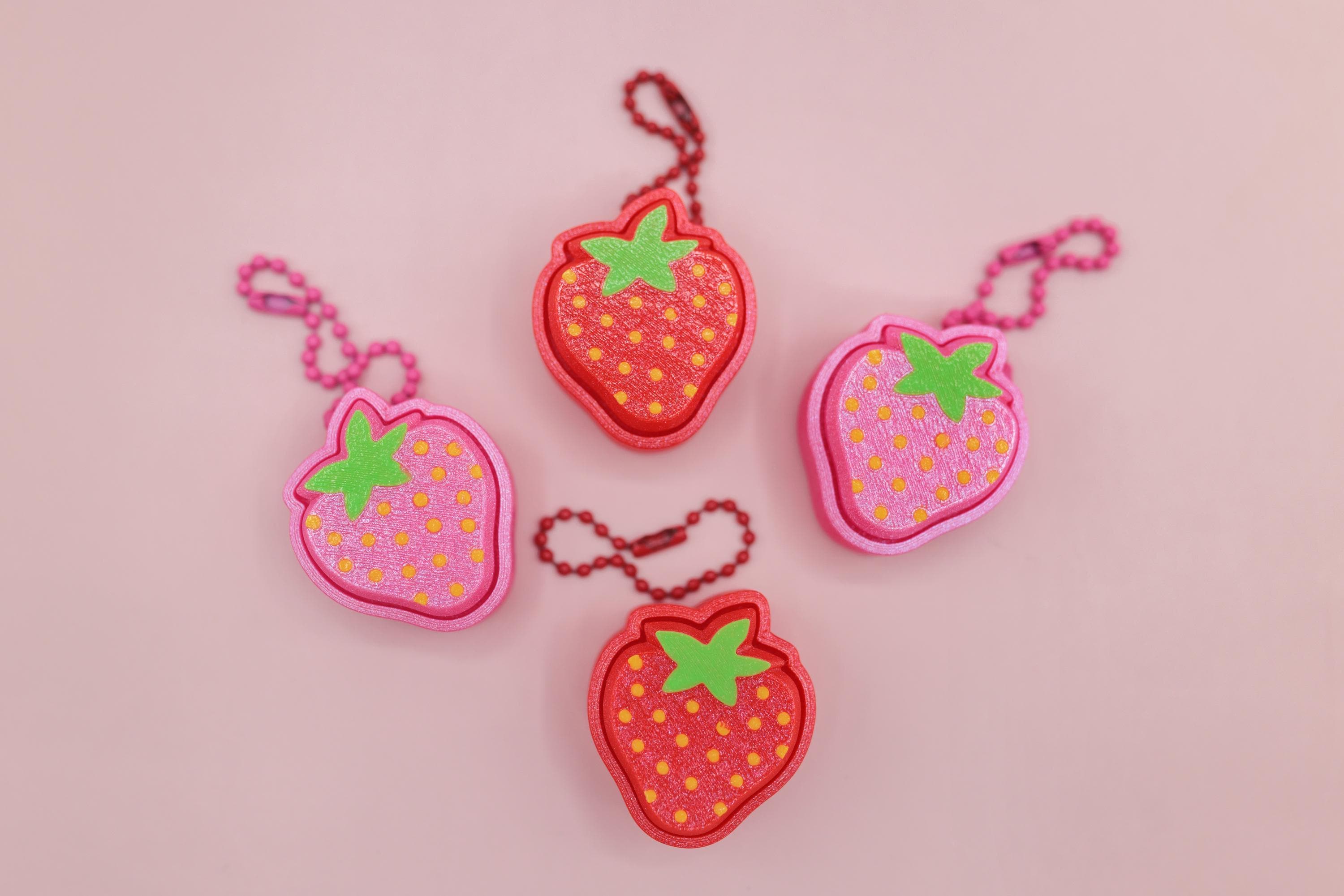 3D Printed Strawberry Shaped Fidget Clicker Keychain, Cute Clicky