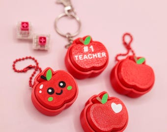 Apple Shaped Fidget Clicker Keychain, Cute Clicky 3D Printed Fidgets with Keyboard Switches Inside, Unique Gifts for Teachers, Party Favors