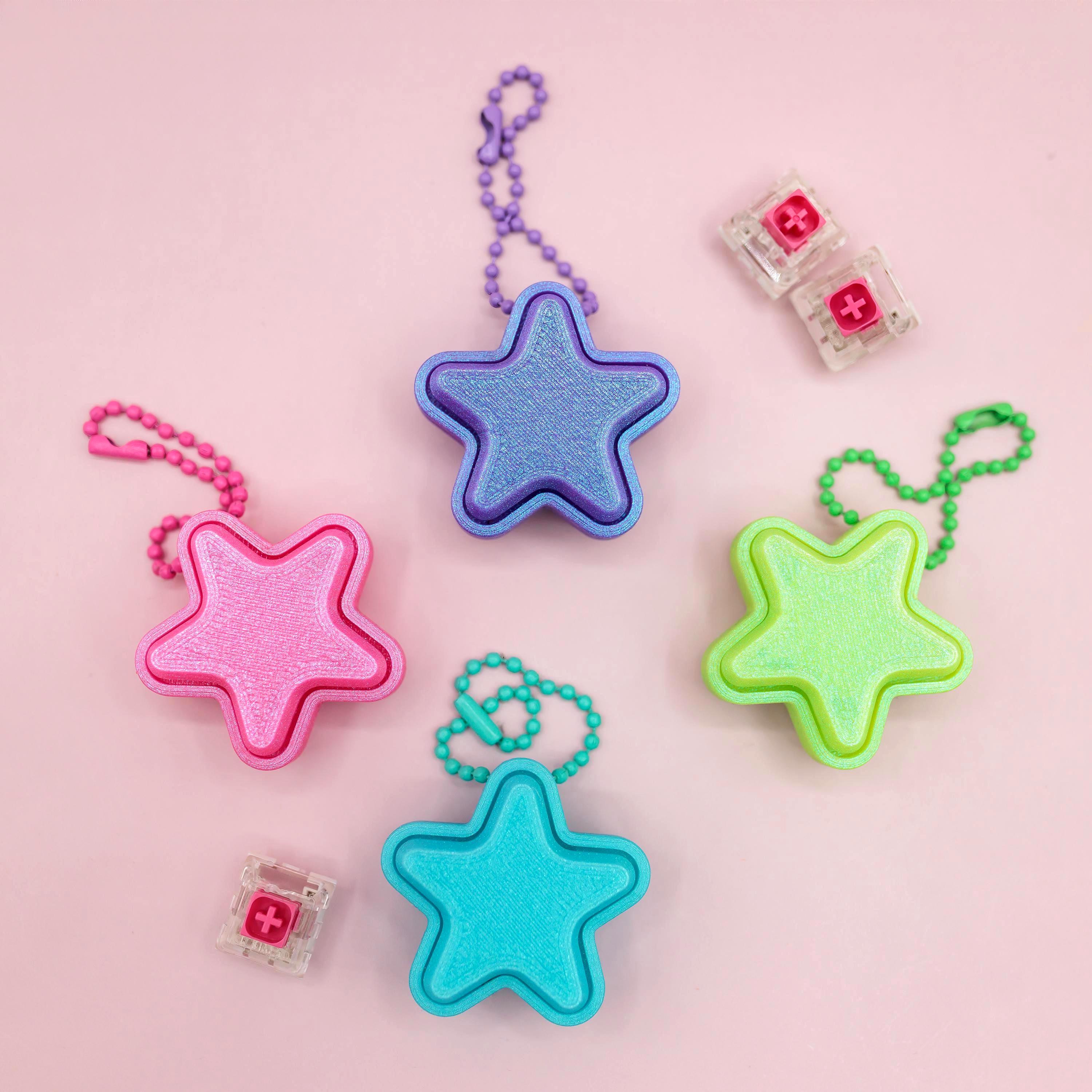 3D Printed Star Shaped Fidget Clicker Keychain, Cute Clicky