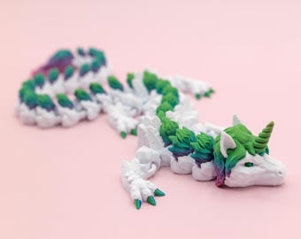 3D Printed Unicorn Dragon, Ready-to-Ship Articulating Unicorn Gift, Cute Rainbow Unicorn Fidget, Alicorn Figurine Decoration