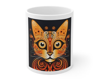 Whisker Wonderland Colorful Cat Design Mug for Joyful Mornings Ceramic Mug 11oz