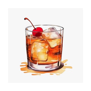Whiskey Old Fashioned Watercolor Wall Art Poster for Gallery Wall