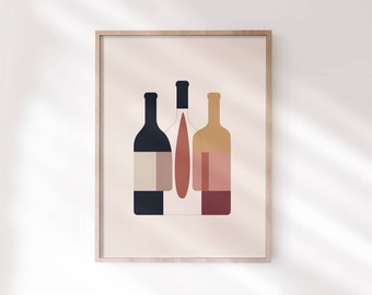 Abstract Wine Bottles Art Print, Modern Minimalist Kitchen Decor