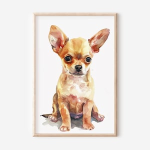 Brown Chihuahua Wall Art Print Gallery Wall, Pet Art, Chihuahua Watercolor Print