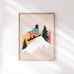 Modern Snowboarding Wall Art Print Gallery Wall Mountain Poster Ski Prints Adventure Decor for Mountain House