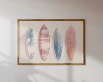 Watercolor Surfboard Print, Pastel Beach Wall Art