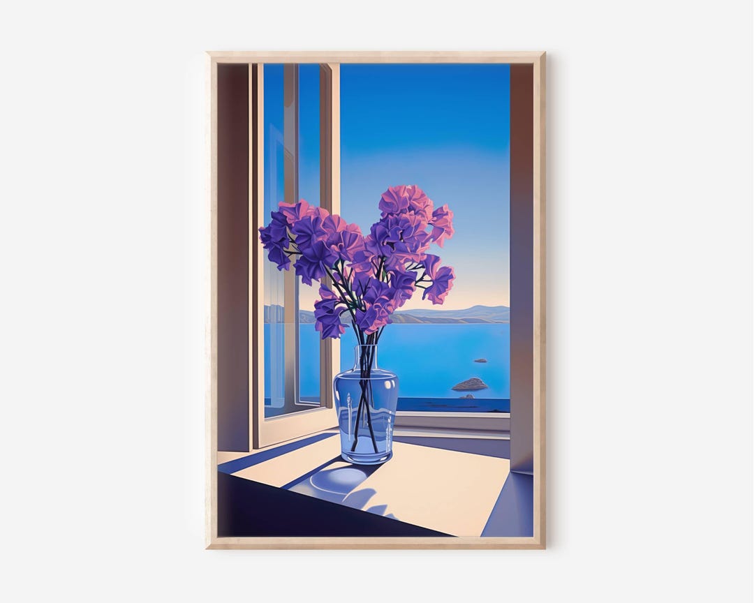 Purple Flowers Seascape Wall Art Print Gallery Wall Coastal Home Decor ...