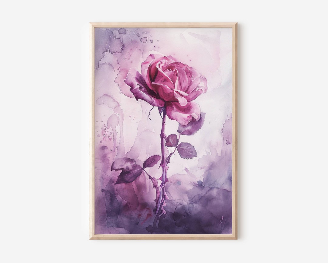 Beautiful Pink Rose Watercolor Wall Art Print Gallery Wall Floral Decor ...
