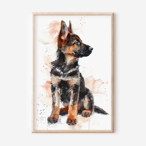 German Shepherd Wall Art Print Gallery Wall, Pet Art, Dog Poster, German Shepherd Watercolor Print