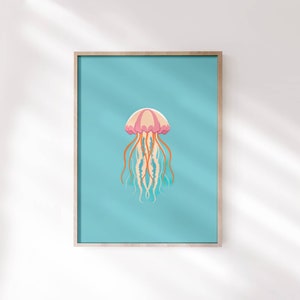 Pastel Jellyfish Wall Art Print Gallery Wall Cute Jellyfish Minimalist Ocean Life Artwork Nautical Nursery Decor