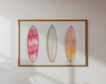 Pastel Surfboard Watercolor Art Print, Beach Gallery Wall Decor
