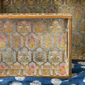 Indisches Pfauendruck-Serviertablett aus Holz, Luxus-Osmanisches Tablett