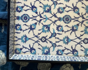 Printed Wooden Serving Tray: Floral Coffee Table Decor, Made in India