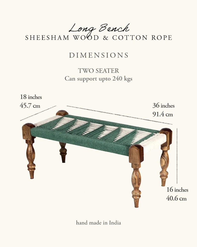 Indian Bench, Sheesham Wood & Cotton Rope- Entryway Seating image 14