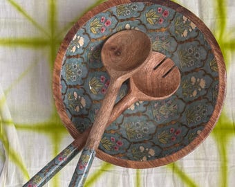 Handgefertigte Mangoholz Schale: Blumenmotiv Obstschale, Serviergeschirr