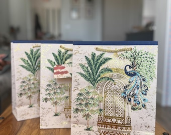 Indian Print Paper Gift Bags: Luxury Party Favor Set of 3