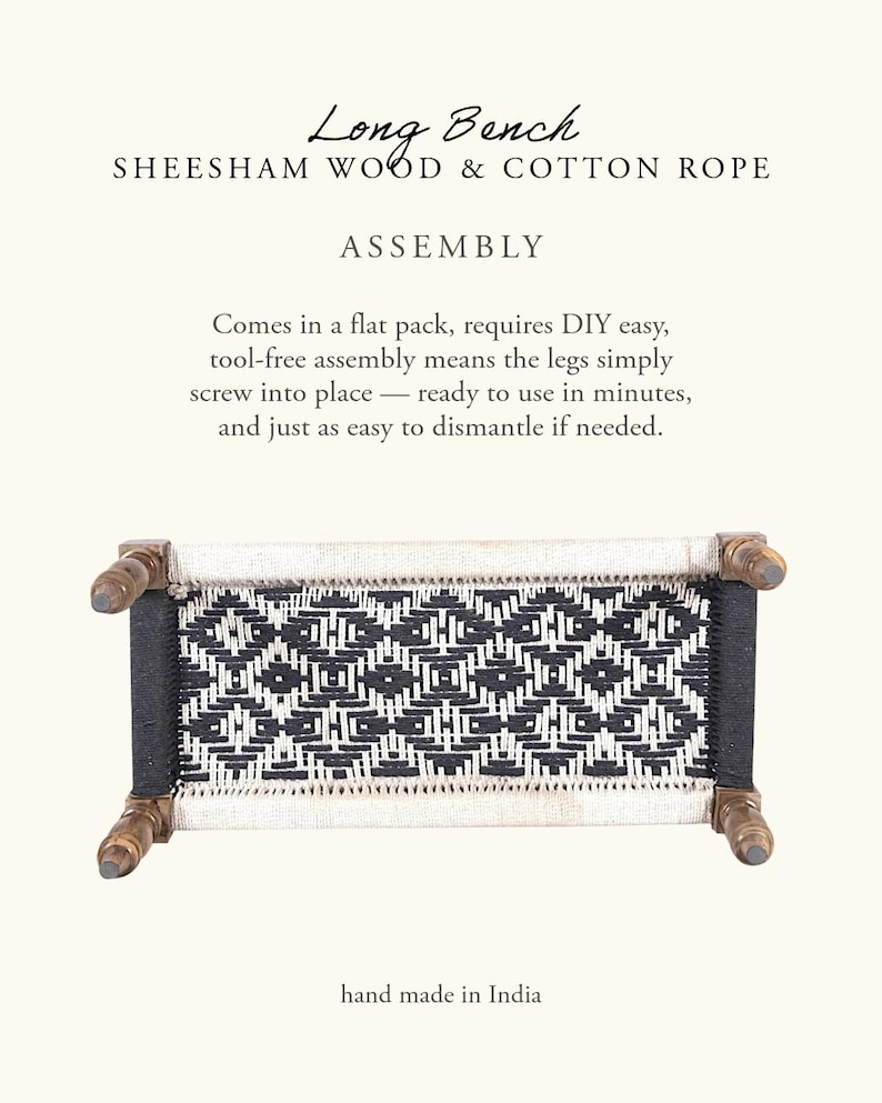 Indian Bench, Sheesham Wood & Cotton Rope- Entryway Seating image 6