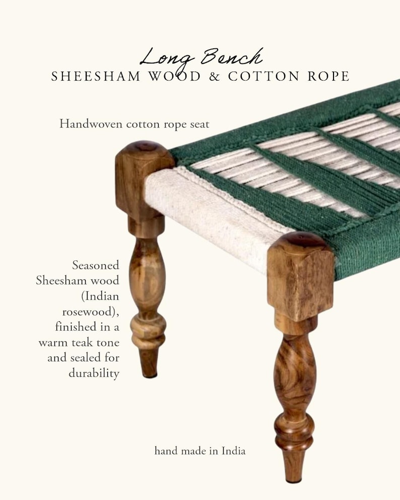 Indian Bench, Sheesham Wood & Cotton Rope- Entryway Seating image 11