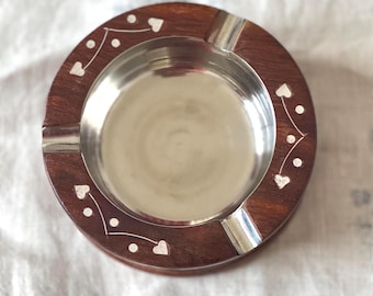 Ash tray, Indian rosewood/ Sheesham wood, steel cup