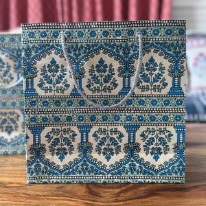 Indian Print Paper Gift Bags: Luxury Party Favor Set of 3 image 2