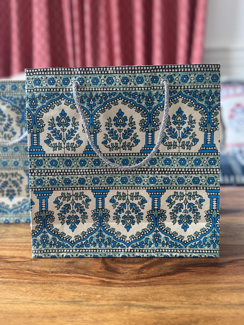 Indian Print Paper Gift Bags: Luxury Party Favor Set of 3 image 2
