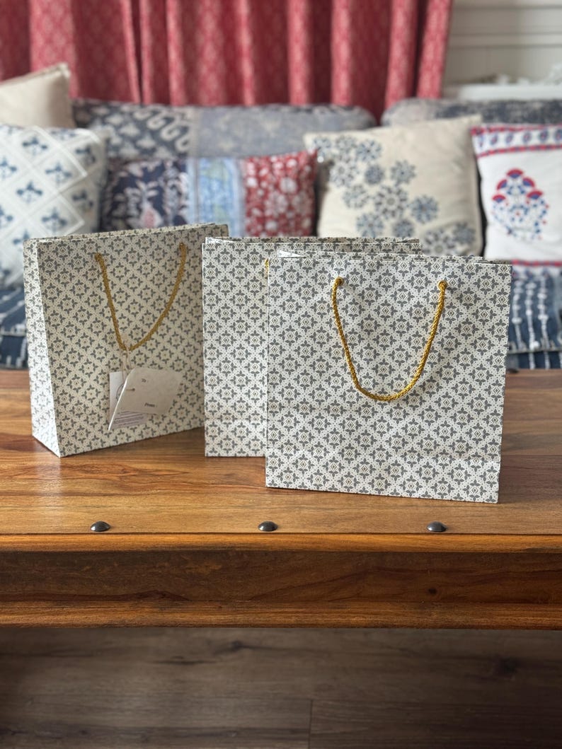 Indian Print Paper Gift Bags: Luxury Party Favor Set of 3 image 9