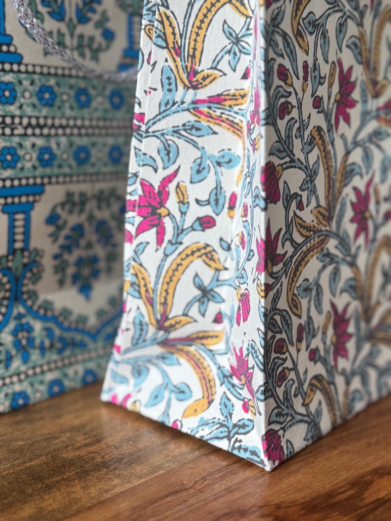 Indian Print Paper Gift Bags: Luxury Party Favor Set of 3 image 7