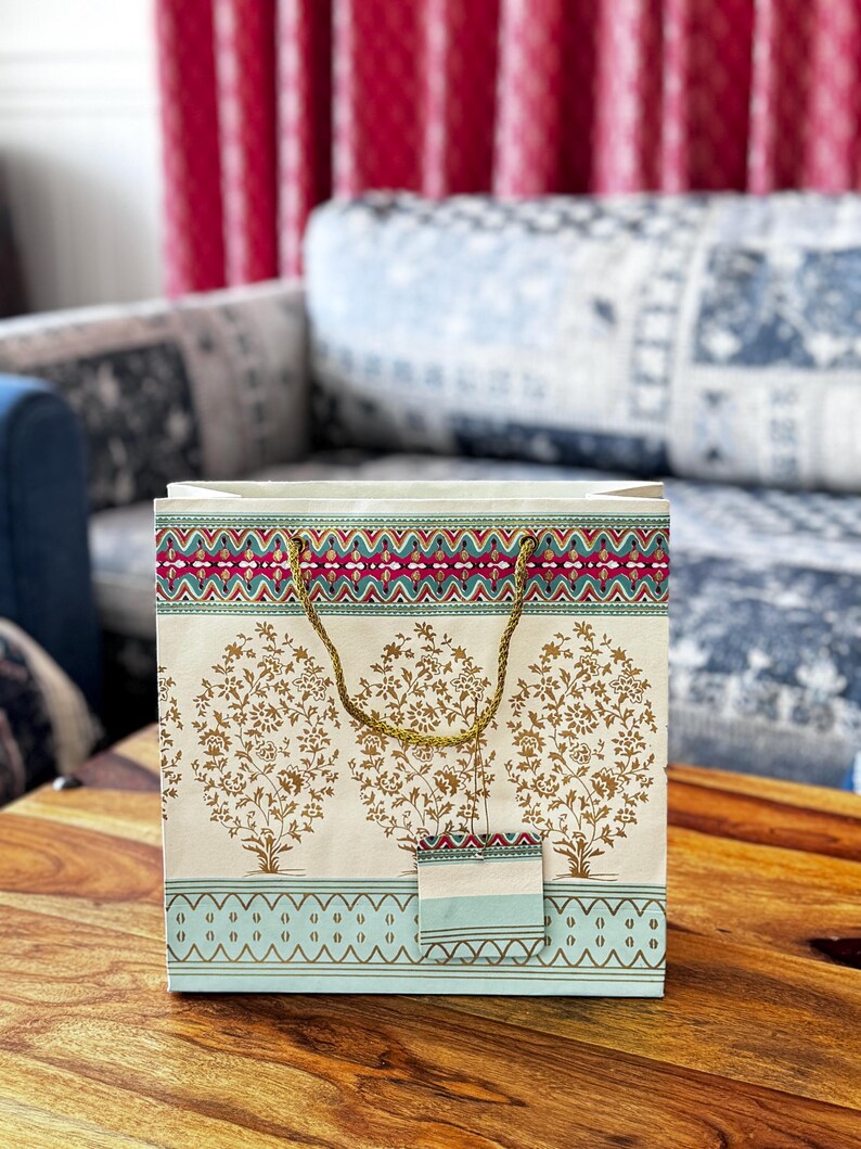 Indian Print Paper Gift Bags: Luxury Party Favor Set of 3 image 15