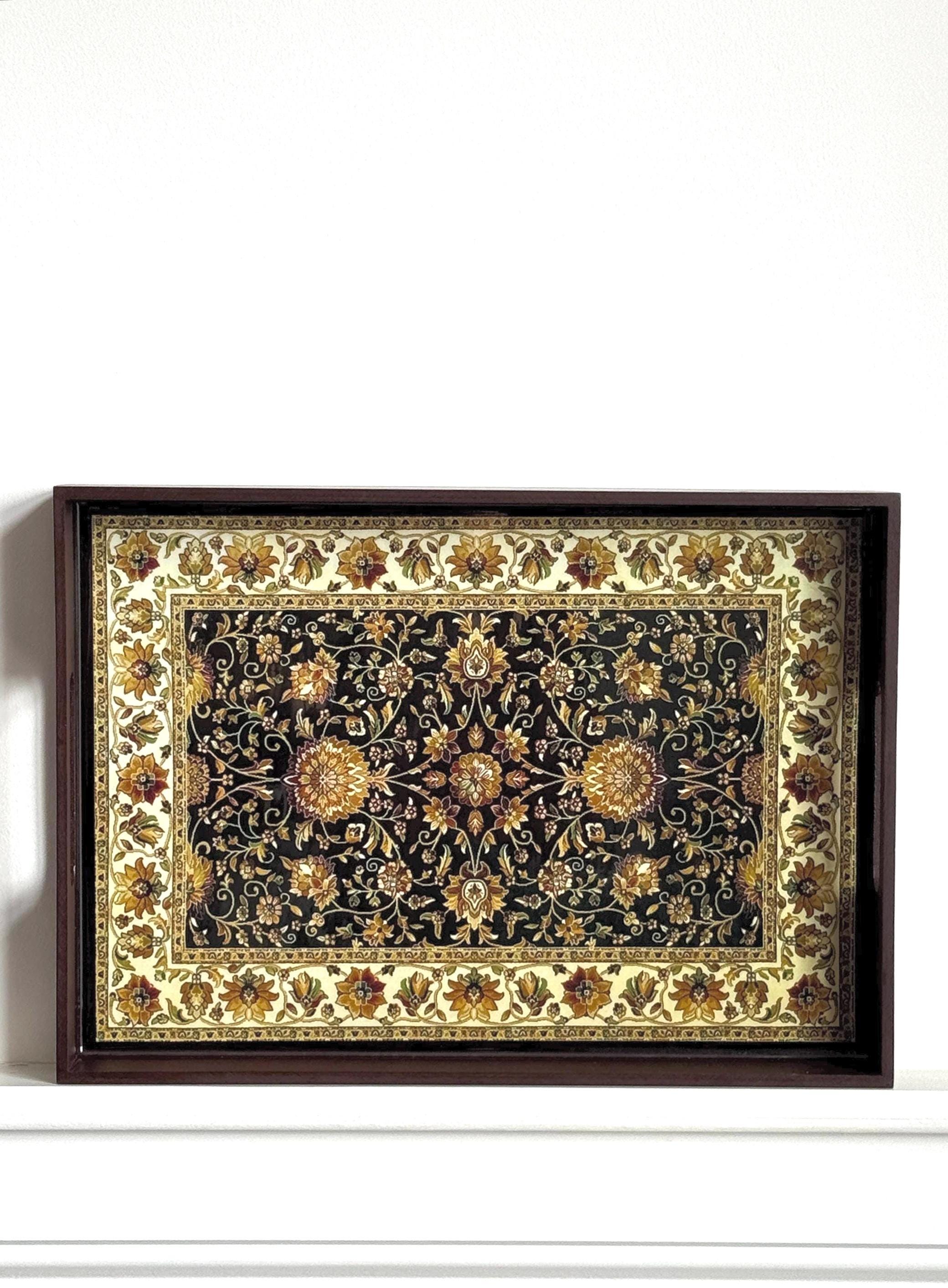 Plateau De Service En Bois Peint à La Main - Motif Oriental, Style Art Déco (occasion)