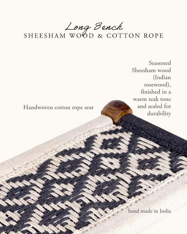 Indian Bench, Sheesham Wood & Cotton Rope- Entryway Seating image 5