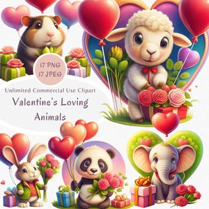 Clipart stravaganti per San Valentino, simpatici animali PNG, pacchetto di sublimazione, grafica di cuori di animali JPEG