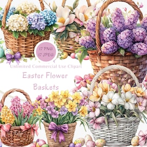 Panier de Pâques personnalisé PNG - Clipart fleurs de printemps aquarelle - dessins de Pâques mignons - usage Commercial